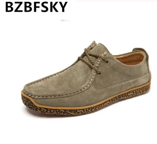 

BZBFSKY 2019 Autumn Suede Loafers Shoes Men Comfortable Loafers Shoes Flat Snail Shoes Lace up Dress Mens Footwear Dropshipping
