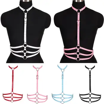 

Neck Harness Belt Leather Strap Bondage Women Lingerie Adjustable Bondage Waist Crop Tops Metal Ring Body Harness Night Rave