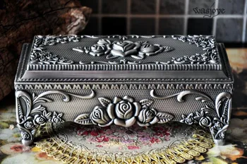 

Handwork size Metal jewelry box/ trinket -sellig gift Pewter plated rose design jewelry box Decoration Tibetan Silver Brass