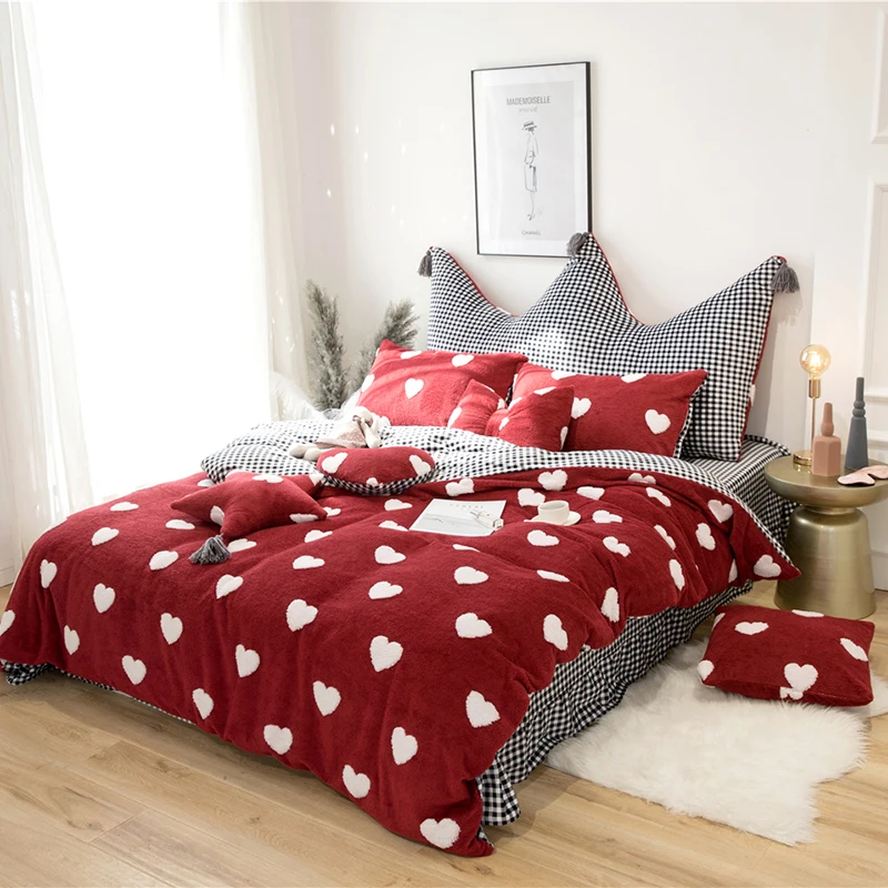 4/7 шт красный серый синий флисовый наборы постельного белья из ткани queen King size red dot кровать пододеяльник постельное белье набор большое