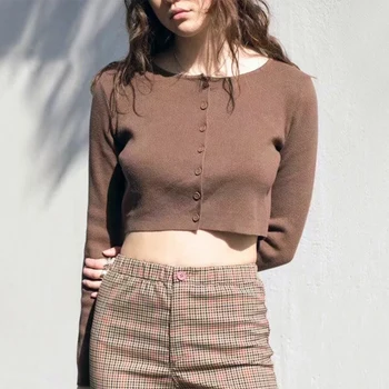

Women Knit Button Up Crop Cardigans O Neck Lightweight Matching Buttons Sweater Crop Knitting Top
