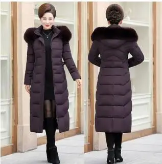 Новая зимняя куртка-пуховик длинный пуховик с длинным рукавом хлопковое пальто большие размеры, модная зимняя куртка с капюшоном и меховой воротник куртка женская верхняя одежда 5XL - Цвет: Violet