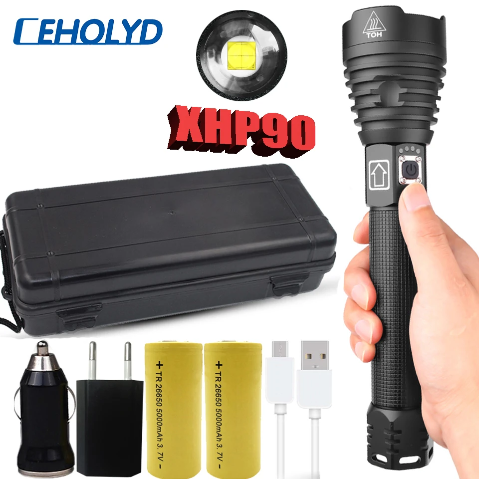 Светодиодный фонарь XHP90 самый мощный перезаряжаемый usb xhp50 xhp70 ручной светильник