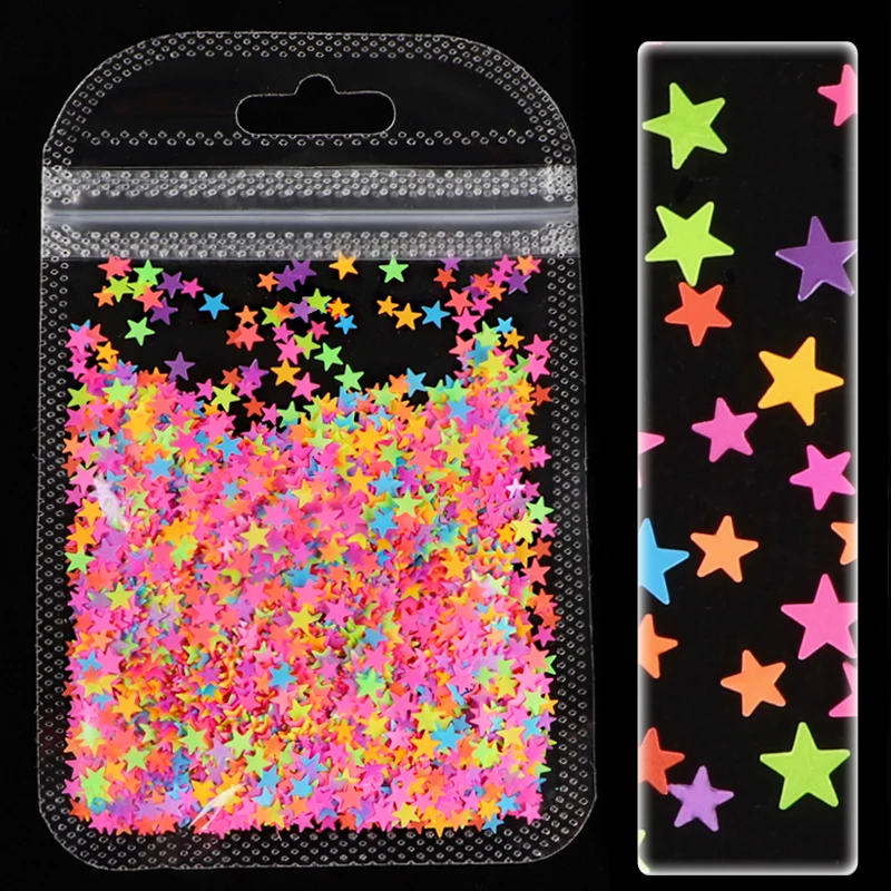 

Fluorescence Star Sequins Neon Nail Art Glitter Slices Flakes 3D Shape Sequins Flakes Mix Shining Acrylic Gel Nails Decoration