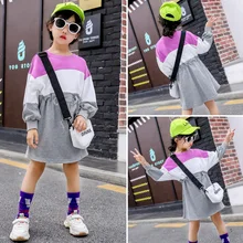 Новые весенние хлопковые платья с длинными рукавами для девочек; Одежда для девочек; детское платье принцессы; костюмы для девочек; школьное платье