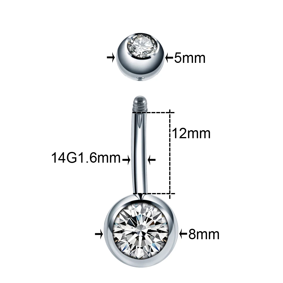 1Pc Titanium Navel Piercing Jewelry Gems Belly Button Piercing Ombligo External Thread Ear Piercer Navel Earring Women 6/8/10/12