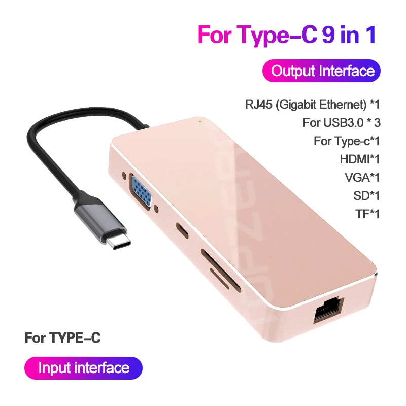 USB 3,0 type-C концентратор к HDMI адаптер концентратор с TF SD ридер RJ45 VGA Мульти usb порты для ноутбуков ПК компьютер аксессуары usb-хаб - Цвет: Gold