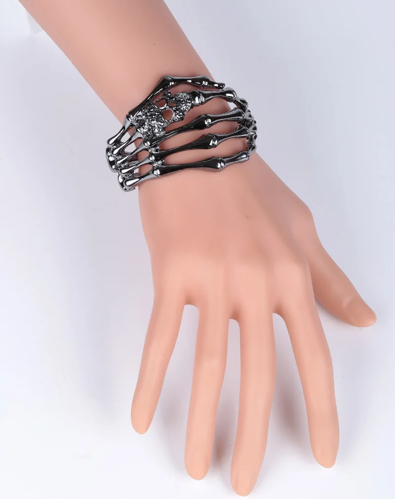 YACQ Skull Skeleton Hand Bracelet Bangle Biker Gothic Jewelry Gifts Women Her Girlfriend Antique Silver Color D08 Dropshipping 4