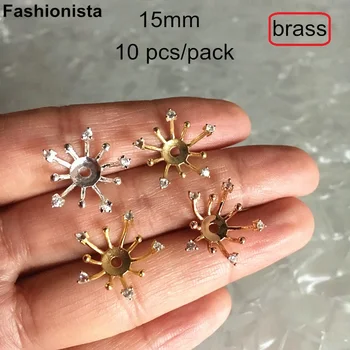 

10pcs Flower Pistil Bead Caps 15mm Brass Filigree Torus With Zircon Findings For DIY Jewelry Gold Silver-color Metal Accessories