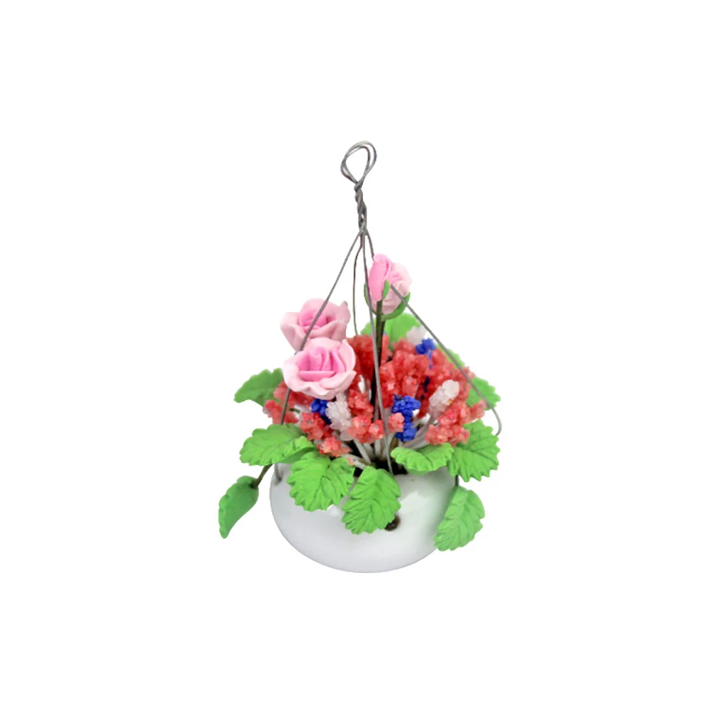 

1/12 Dollhouse Miniature Accessories Mini Rose Green Potted Plant Simulation Hanging Flower Model Toys for Doll House Decoration