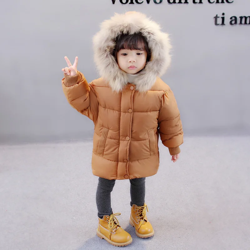 Детская Толстая куртка для девочек пальто с капюшоном и меховым воротником для маленьких мальчиков и девочек зимнее пальто с воротником для малышей Верхняя одежда Зимний комбинезон на возраст от 2 до 6 лет