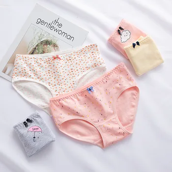 

5pcs/lot Cute Bow Panties Cotton Mid-Rise Underwear Multi-style Fun Print Female Briefs Sweet Maiden Style Underpants 30