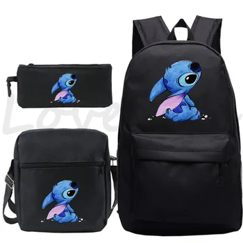 

Stitch 3pcs / Set Backpack School Bags For Girls Boys Laptop Travel Backpack Women Man Shoulder Bags Pencil Bag Fashion Rusksack