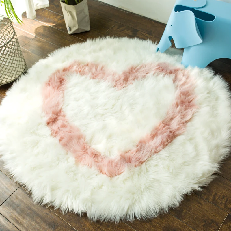 

Round imitation wool carpet study bedroom bedside carpet living room round table princess girl heart net red ins wind