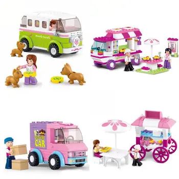 

Girl Compatible Lepining Friends Snack Car Delivery Car Dining Car Travel Car Model Building Blocks Figure Toys For Children
