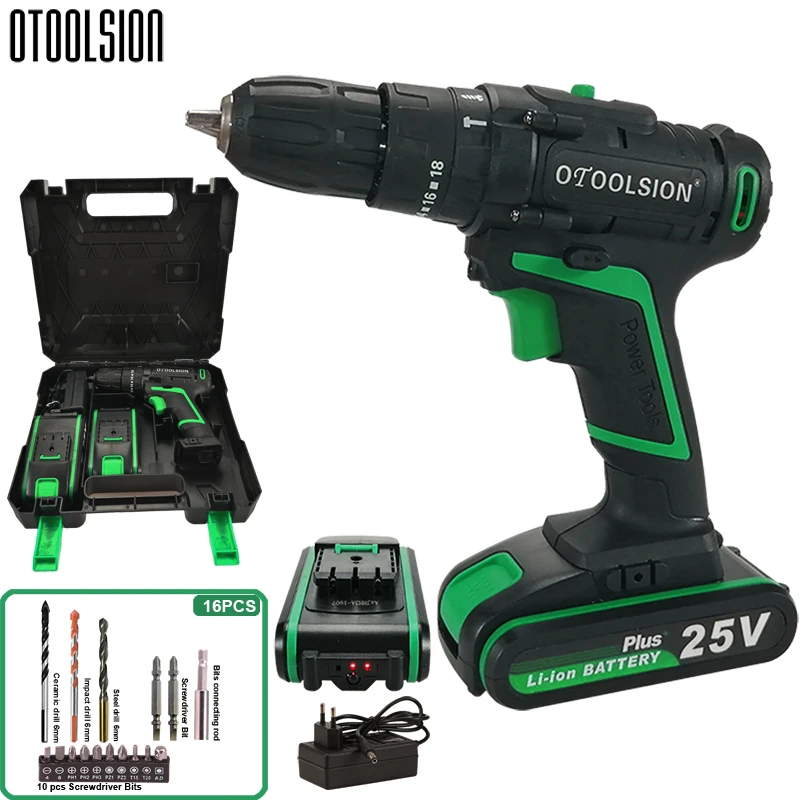 25V 1500Mah Impact Drill Electric Drill Eletric Tools Drill Hammer Electric Screwdriver 18+3 Torque Dc Lithium Battery+Drill Bits (5)