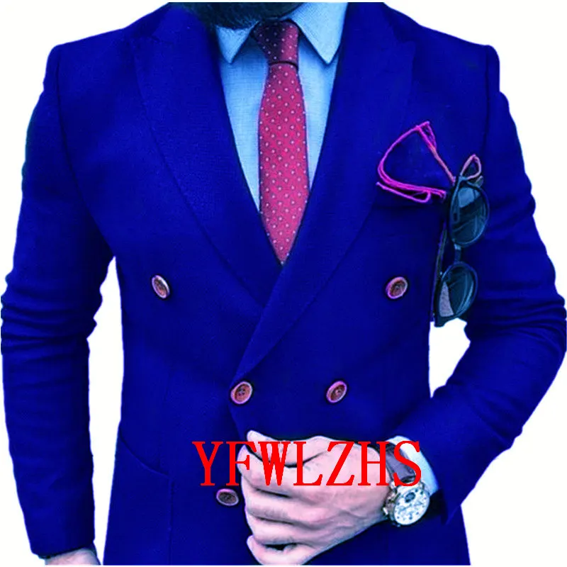 

Handsome Double-Breasted Groomsmen Peak Lapel Groom Tuxedos Men Suits Wedding/Prom Best Blazer ( Jacket+Pants+Tie) B521
