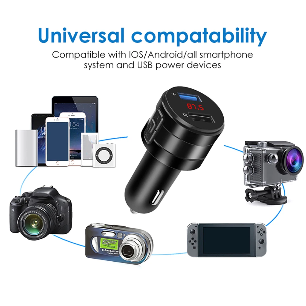 VicTsing FM Bluetooth Transmitter Car 3.1A Wireless AUX Transmitter Receiver MP3 Music Player Car Kit Radio Adapter Hands-Free (8)