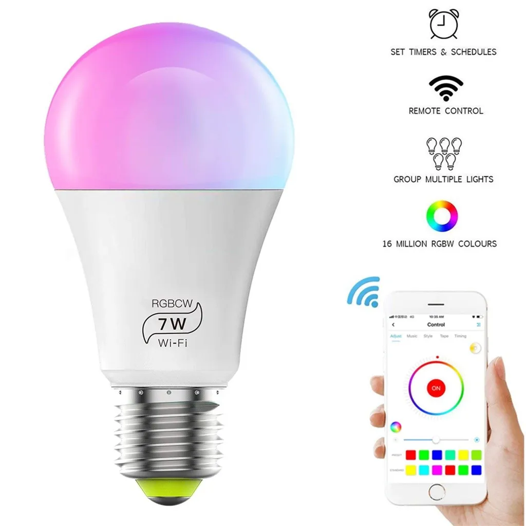 Wifi умный светодиодный светильник RGB+ CW App control для Alexa для Google Home E27