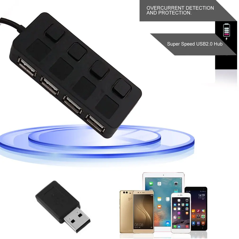 4 порта USB 2,0 концентратор с автономным переключателем вкл/выкл тонкий компактный USB хаб расширения/сплиттер для U-disk Card Reader