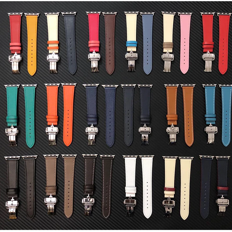 Итальянский ремешок из натуральной кожи для iWatch Apple Watch 5 4 3 2 38 мм 40 мм 42 мм 44 мм стальной ремешок с застежкой-бабочкой