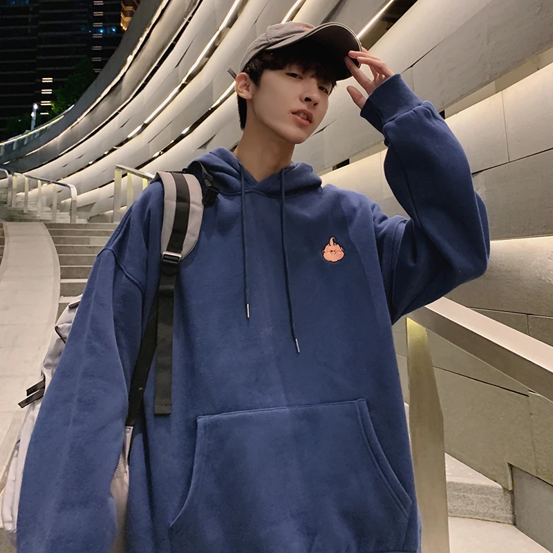 

2019 Autumn And Winter Men's New Casual Pocket Decorative Pattern Printing Hooded Loose Temperament Cotton Polyester Hoodies