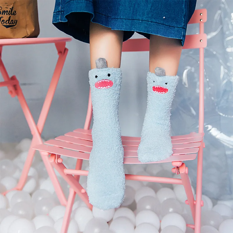 Модные милые хлопковые носки женские Харадзюку милые носки до лодыжки пушистые теплые зимние дышащие забавные женские носки