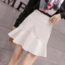 Новинка года; сезон осень-зима; юбка из искусственной кожи с высокой талией; юбка «рыбий хвост»; короткая юбка с оборками