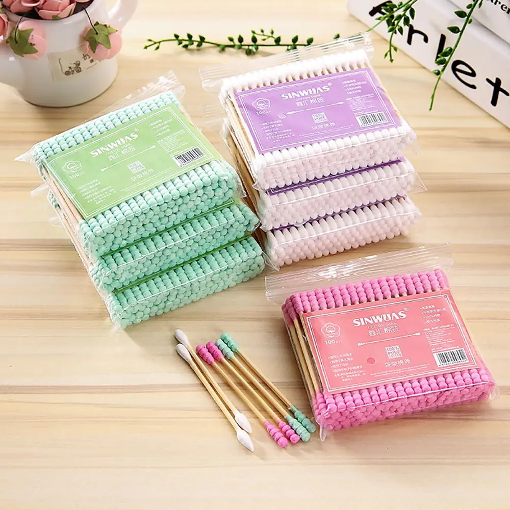 100pcs/pack Double Head Cotton Swabs Eyelash Eyebrow Lip Cleanig Tools Medical Swabs Women Makeup Cotton Buds Health Care Tools