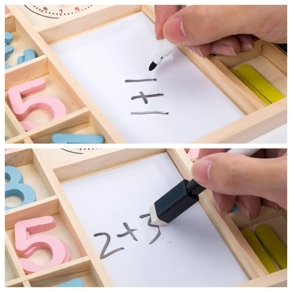 Montessori Math Learning Box Digital Clock Math Toy Number Counting Toy Wooden Stick Baby Kids Learning Educational Toy Gifts
