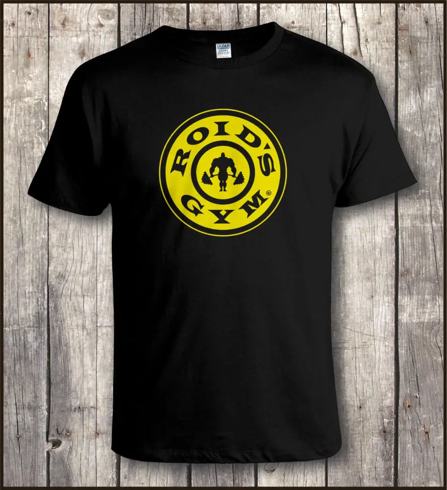 

Funny "ROID'S GYM" BODYBUILDING STEROIDS PARODY T SHIRT CROSSFTI Weight Training