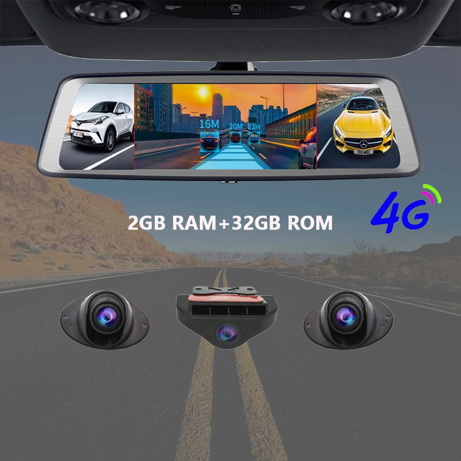 WHEXUNE 1" 4G 4 камеры Автомобильный видеорегистратор ADAS Android автомобильный видеорегистратор FHD 1080P зеркало заднего вида с gps навигацией Dashcam