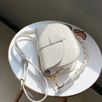 

Hemp rope shoulder strap Simple Small PU Leather Crossbody Bags For Women 2020 Summer Solid Color Shoulder Handbags Saddle Bag