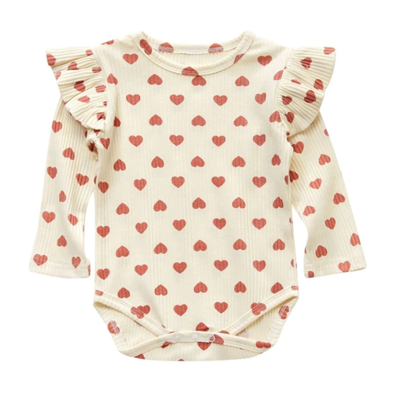 

Autumn Infant Baby Rompers For Girls Long Flare Sleeve Heart Print Baby Jumpsuit Clothes Outfits