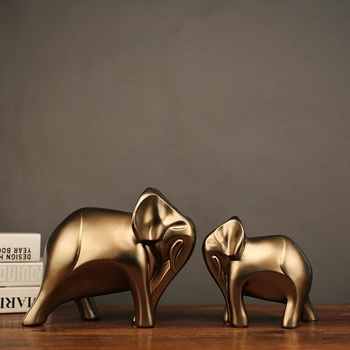 

Modern Geometric Gold Elephant Couple or Mother and Son Resin Home Decoration Accessories Crafts Statue Ornament