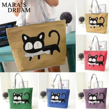 

2020 NEW Women Bags Bolso Women Shoulder Beach Canvas Handbag Cute Cat Bag Office Lunch Bag Crossbody Bag Luxury