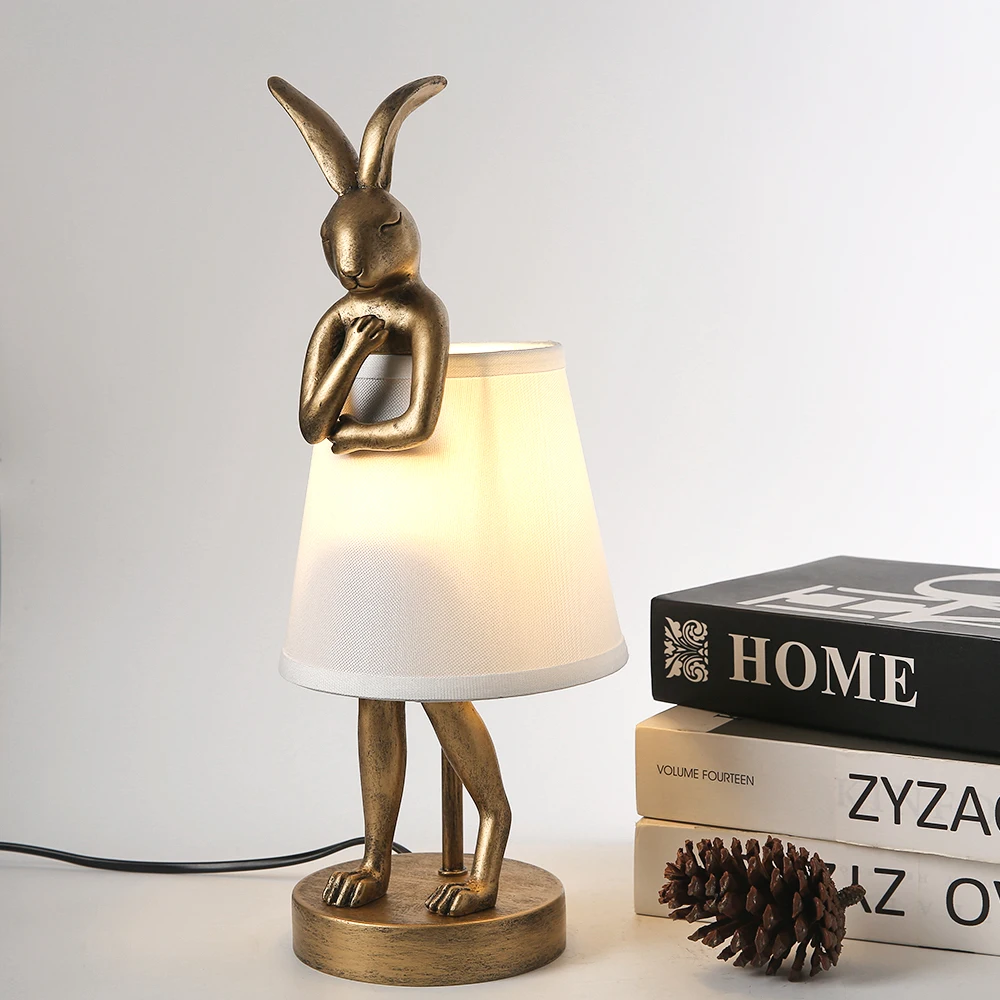 Lampe de Table en résine en forme de lapin, Design Vintage