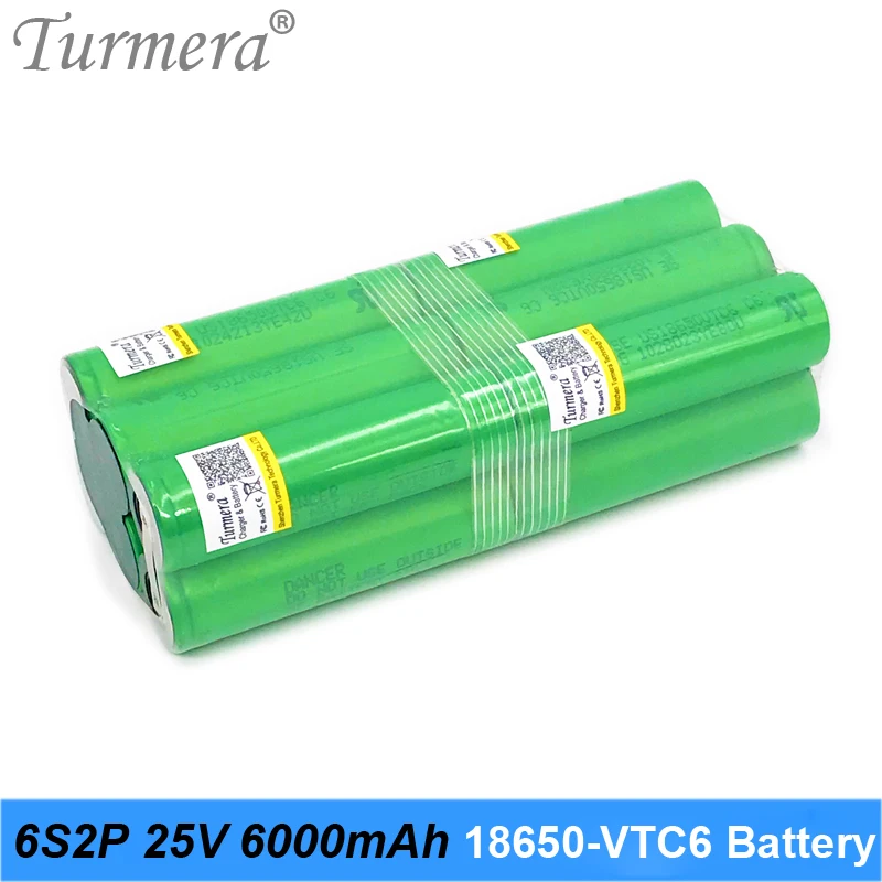Аккумулятор Turmera 6S 21,6 V 25,2 V 18650 pack vtc6 6S2P 6000 mah, паяльная батарея для отвертки и садового инструмента, подгонянная батарея