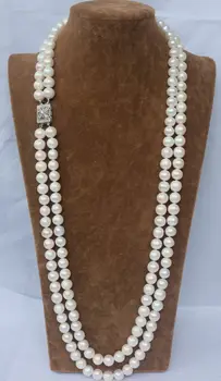 

8-9 mm genuine natural south sea white pearl necklace 18 " 19" 925 silver