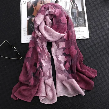 2024 NEW Fashion Women Cut Flowers Hollow Lace Gradient Flower Silk Scarf Spring Shawls and Wraps Towel Femme Beach Sjaals 2