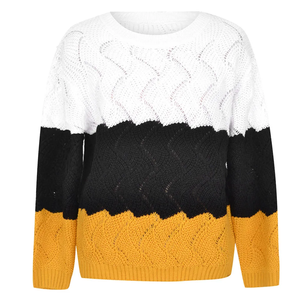 Women's Sweaters Ladies Fashion Autumn Winter Casual Knitwear Slim Fit Long Sleeve Stripe O-neck Knitted Sweater Tops A40