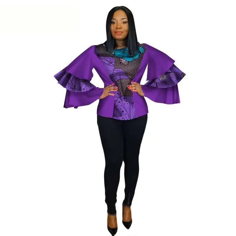 

Ankara Women Printed Top Blouse 2019 New Bazin Riche Multi-storey Sleeve Shirt African Women Top Clothes