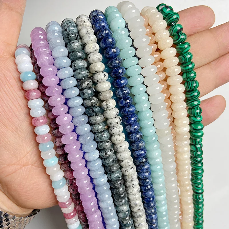 5x8mm 천연석 구슬 Jades Jaspers 옥수 Rondelle 스페이서 느슨한 DIY 비즈 보석 만들기 팔찌 목걸이 귀걸이