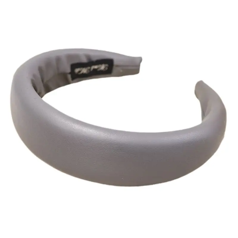Korean Vintage Faux Leather Cloth Wrapped Headband Thicken Padded Wide Hair Hoop Women Non Skid Solid 3