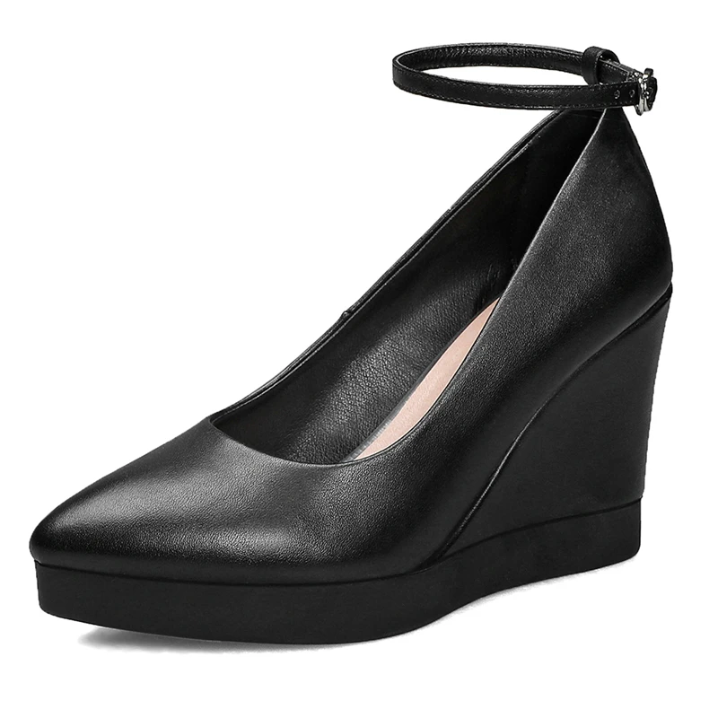 SARAIRIS/Брендовые женские весенние модные туфли-лодочки с острым носком г., неглубокие черные туфли-лодочки женская обувь на платформе - Цвет: black leather