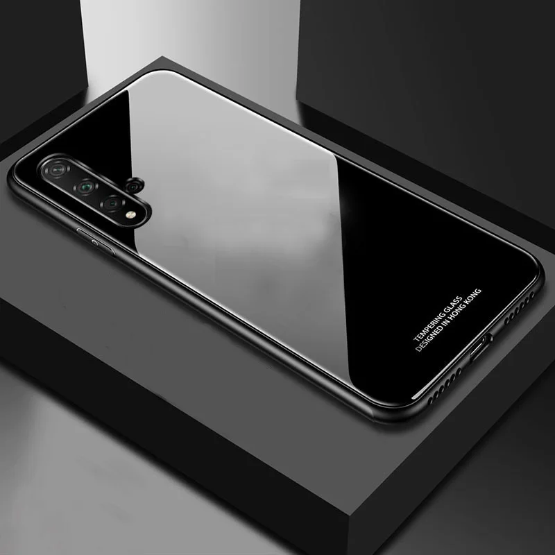 Роскошный чехол для huawei honor 20 pro V30 V20, аксессуары, жесткое стекло для huawei Nova 5 T, силиконовая задняя крышка для телефона - Цвет: Black