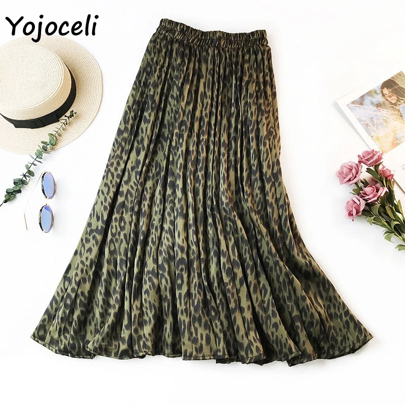 Yojoceli, шикарная осенне-зимняя леопардовая юбка, Женская плиссированная юбка, Женская юбка миди, универсальная
