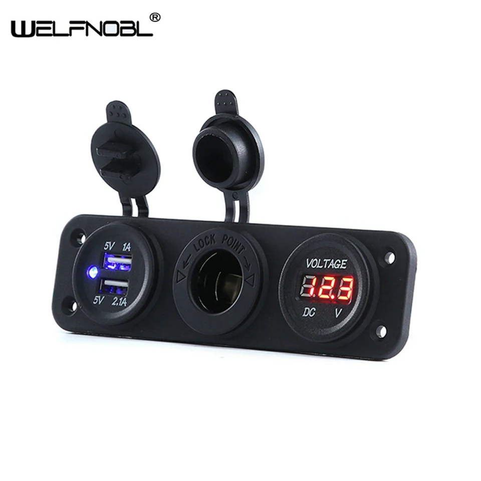 3 In 1DC 12V-24V Car Boat Cigarette Lighter Power Socket Dual USB Charger Voltmeter Switch Panel for Vehicle Car boat motor home
