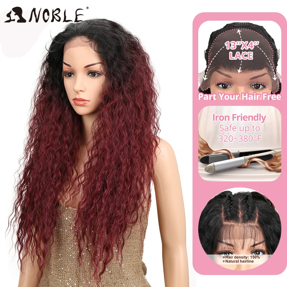 

Noble Long Ombre Wig 30 Inch Free Part High Temperature Fiber Burgundy Black Heat Resistant Synthetic Lace Front Wigs Baby Hair