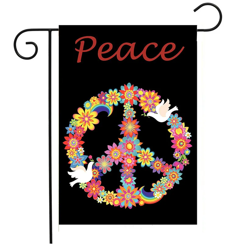 Love Peace Bird Flower House Flag 12" x 18" Double Sided, Polyester Rainbow Celebrate Welcome Yard Garden Flag Banners for Patio
